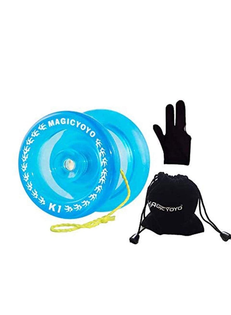 K1 Yoyo Responsive Ball Bearing Yoyo for Beginner Kids,Practise Rapid Response Capability, Plastic ABS Yoyo with Yoyo Glove+Yoyo Bag+5 Replacement Yoyo Strings (Crystal Blue)
