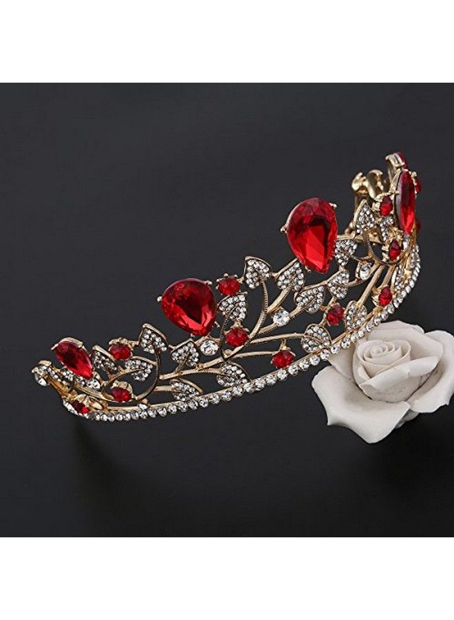 Red Crystal CrownBaroque Ruby Belle Crown Bridal Wedding Rhinestone Tiara Hair Accessories For Women Girls