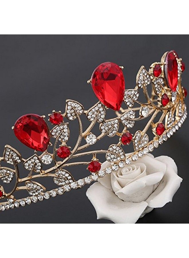 Red Crystal CrownBaroque Ruby Belle Crown Bridal Wedding Rhinestone Tiara Hair Accessories For Women Girls