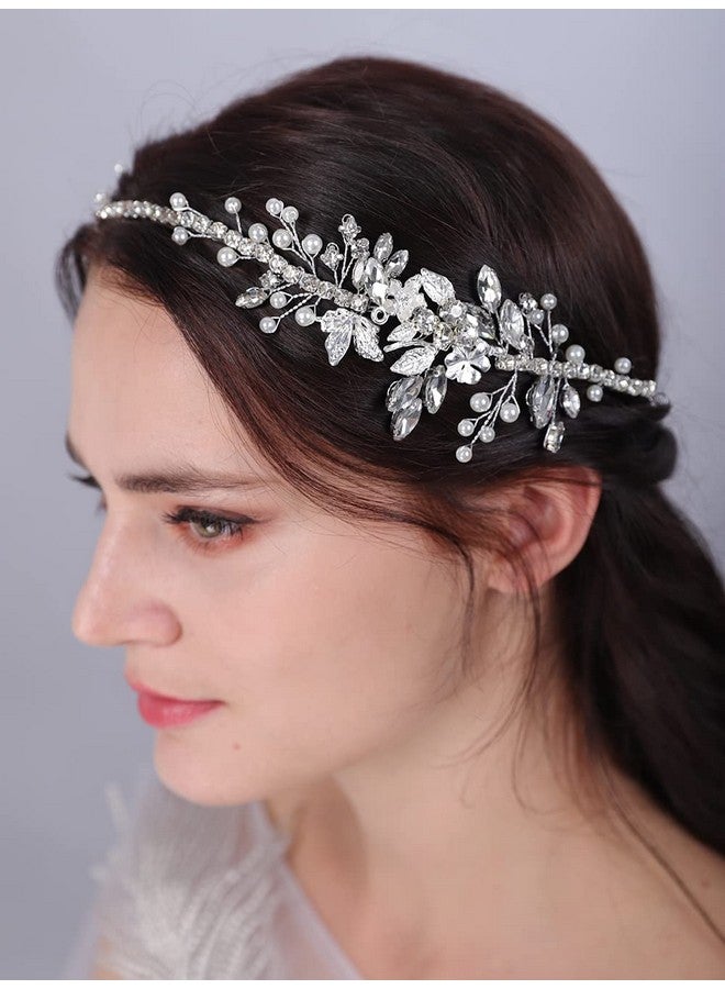 Bridal Wedding Headband Crystal Wedding Headpieces For Bride Pearl Hair Vine Wedding Hair Accessories For Flower Girl Bridesmaid