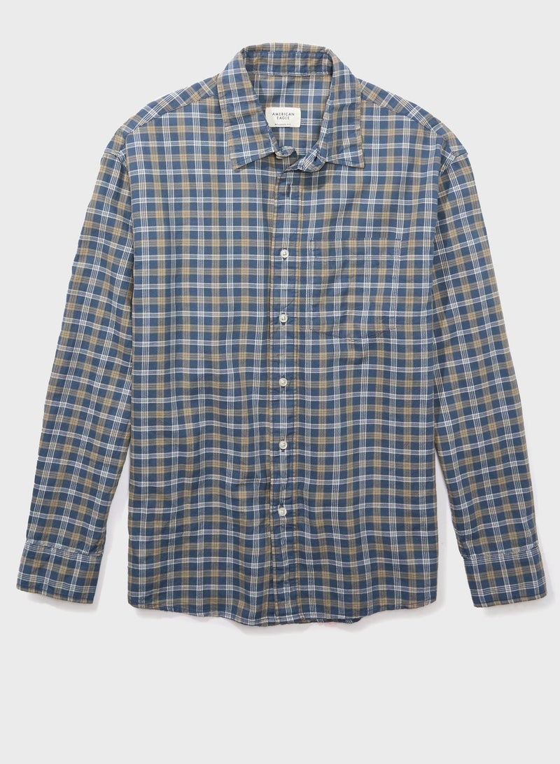 Relaxed Fit Long Sleeve Checked Oxford Shirt