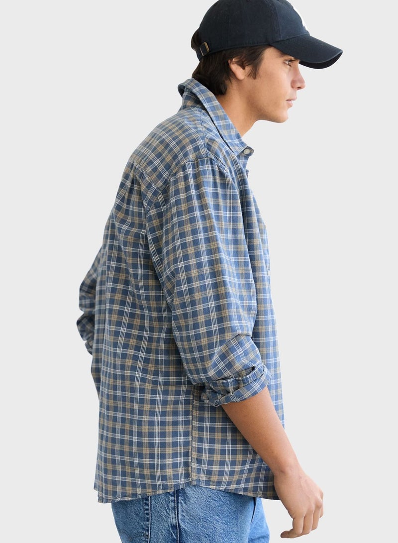 Relaxed Fit Long Sleeve Checked Oxford Shirt