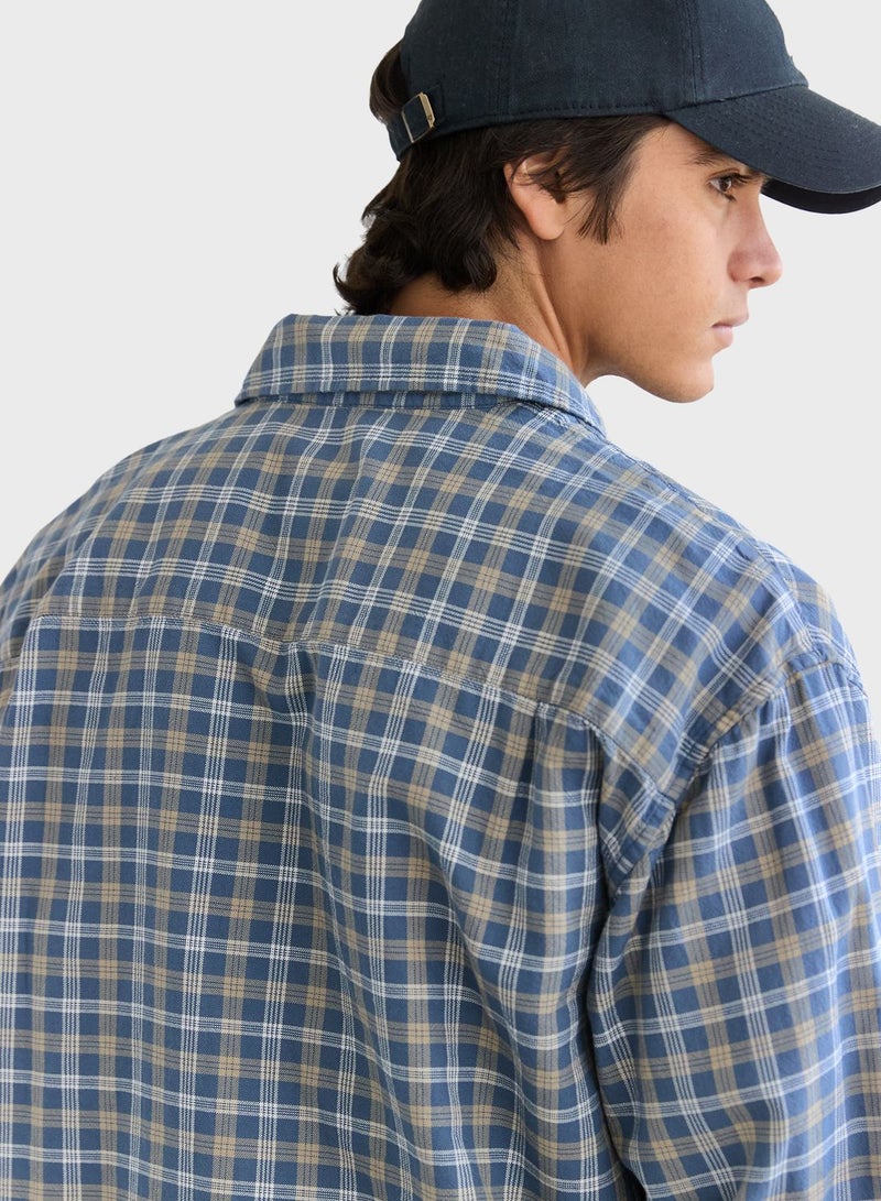 Relaxed Fit Long Sleeve Checked Oxford Shirt