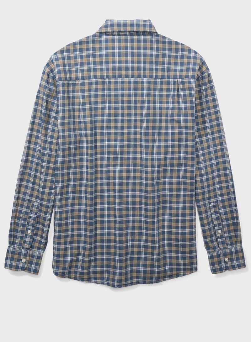 Relaxed Fit Long Sleeve Checked Oxford Shirt