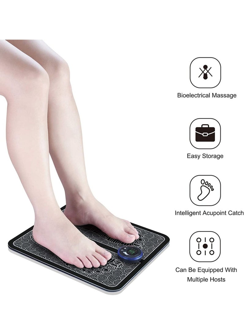 Electric Leg Foot Muscle Stimulator Massager Mat EMS Foot Massager + Mini Massage Gun Deep Tissue, Portable 6 Speeds Percussion Muscle Massager with 4 Massage Heads 1800mAh Battery & Type-C Charging