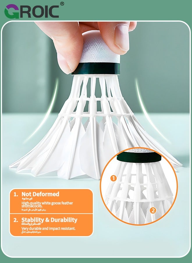 Shuttlecocks Set, 12pcs Badminton Balls, Goose/Duck Feather Head Shuttlecocks with Storage Tube, Sports Training Equipment for Trainers, Amateurs, Beginners, Indoor&Outdoor