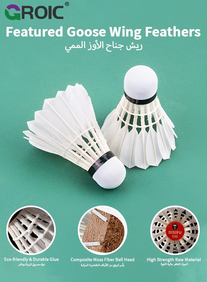 Shuttlecocks Set, 12pcs Badminton Balls, Goose/Duck Feather Head Shuttlecocks with Storage Tube, Sports Training Equipment for Trainers, Amateurs, Beginners, Indoor&Outdoor