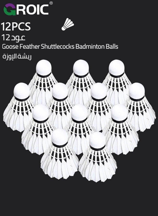 Shuttlecocks Set, 12pcs Badminton Balls, Goose/Duck Feather Head Shuttlecocks with Storage Tube, Sports Training Equipment for Trainers, Amateurs, Beginners, Indoor&Outdoor