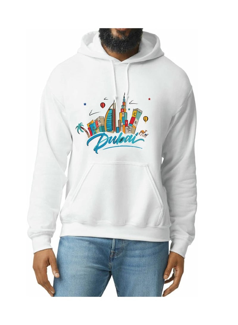 Dubai Skyline Hoodie - Soft Cotton Pullover - Casual Fashion Hoodie for Men and Women - Long Sleeve with Drawstring and Pockets - Perfect for Travel