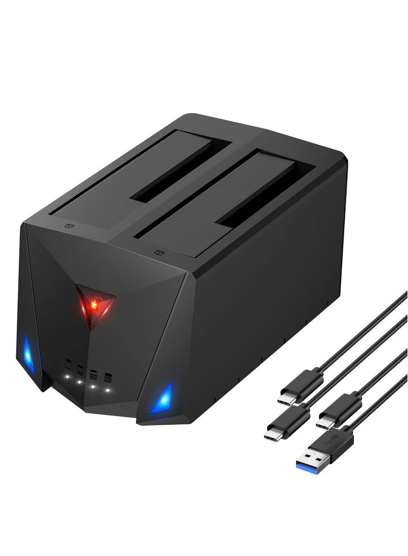 USB 3.2 Gen 1 to Hard Drive Docking Station 2.5 or 3.5 inch SATA I II III Dual Hard Drive Docking Station with Hard Drive Duplicator Offline Clone Function and 2 USB Cables Support UASP