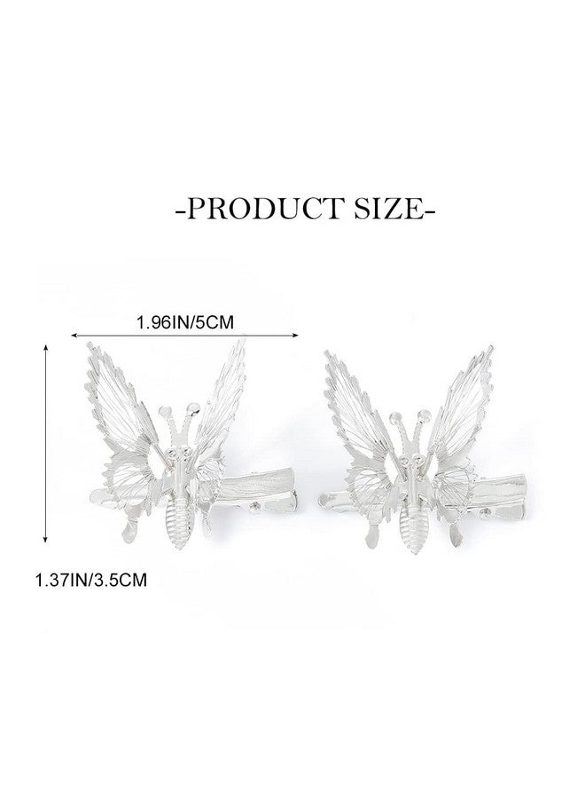 Butterfly Hair Clips Silver Butterfly Hair Barrettes Moving Butterfly Decorative Hair Pins Hair Accessories For Women And Girls Pack Of 2