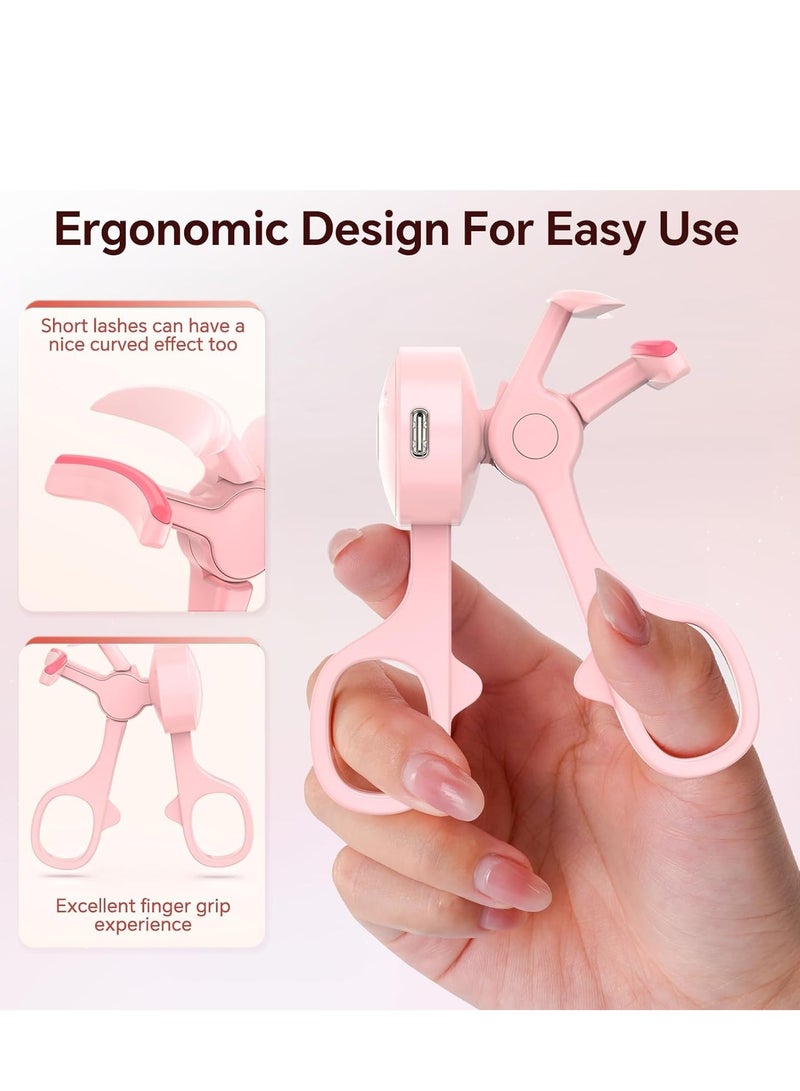 Heated Eyelash Curler with 3 Heating Modes, Fast Heat Up Within 10s, 24 Hours Long Lasting, Rechargeable Electric Safe Design (Pink)