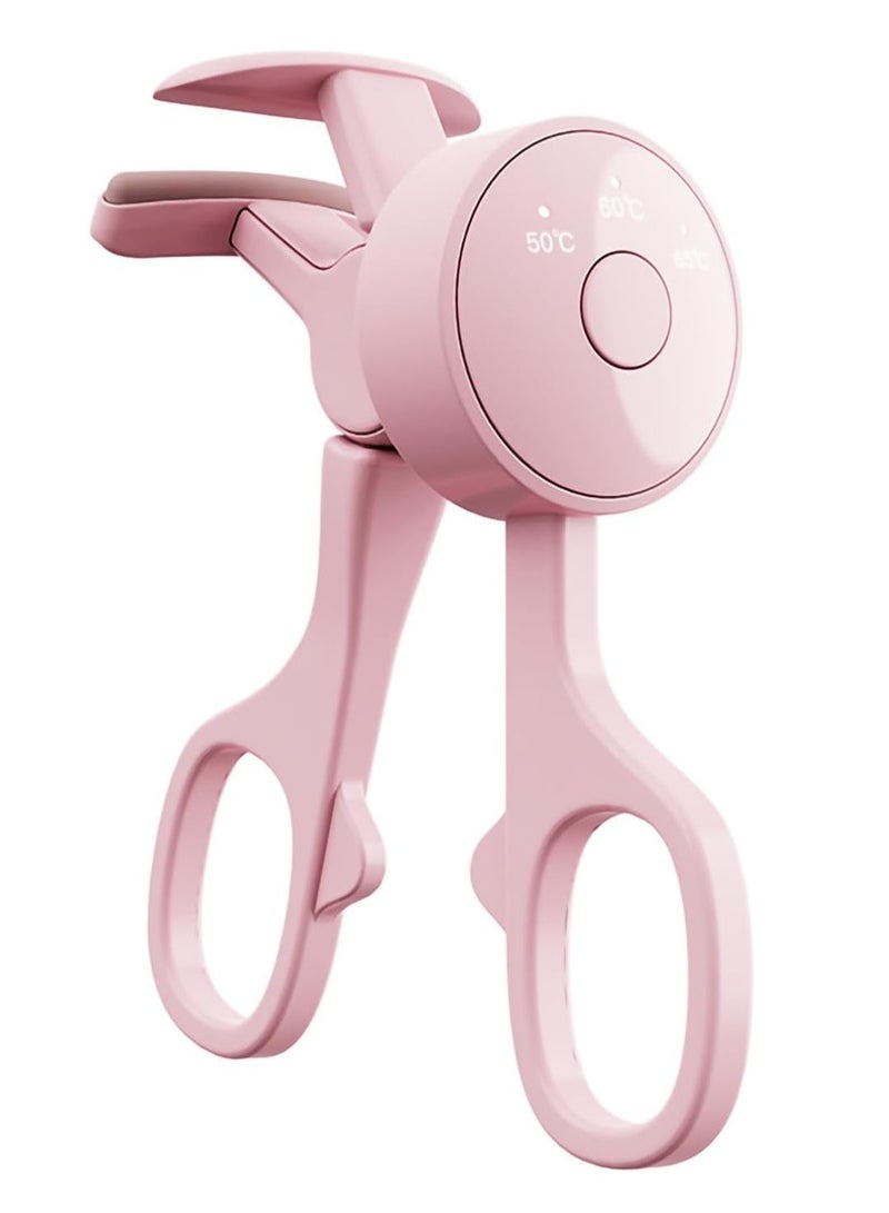 Heated Eyelash Curler with 3 Heating Modes, Fast Heat Up Within 10s, 24 Hours Long Lasting, Rechargeable Electric Safe Design (Pink)