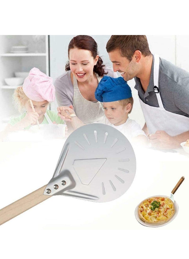 Peel Shovel with Detachable Wood Handle and Screwdriver 8 Inch Aluminium Alloy Perforated Pizza Paddle Pizza Bread Peel Gourmet Luxury Pizza Paddle for Baking Homemade Pizza Bread