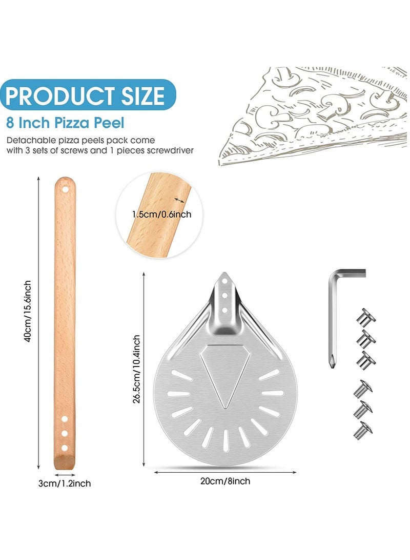 Peel Shovel with Detachable Wood Handle and Screwdriver 8 Inch Aluminium Alloy Perforated Pizza Paddle Pizza Bread Peel Gourmet Luxury Pizza Paddle for Baking Homemade Pizza Bread