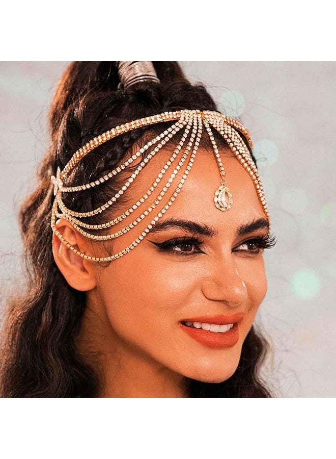 Rhinestone Head Chain Gold Layer Bridal Headband Chains Crystal Pendent Costume Headpiece Hair Accessories For Women And Girls