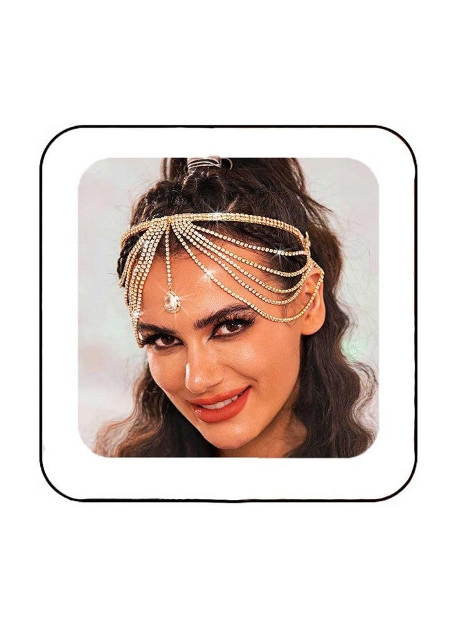 Rhinestone Head Chain Gold Layer Bridal Headband Chains Crystal Pendent Costume Headpiece Hair Accessories For Women And Girls