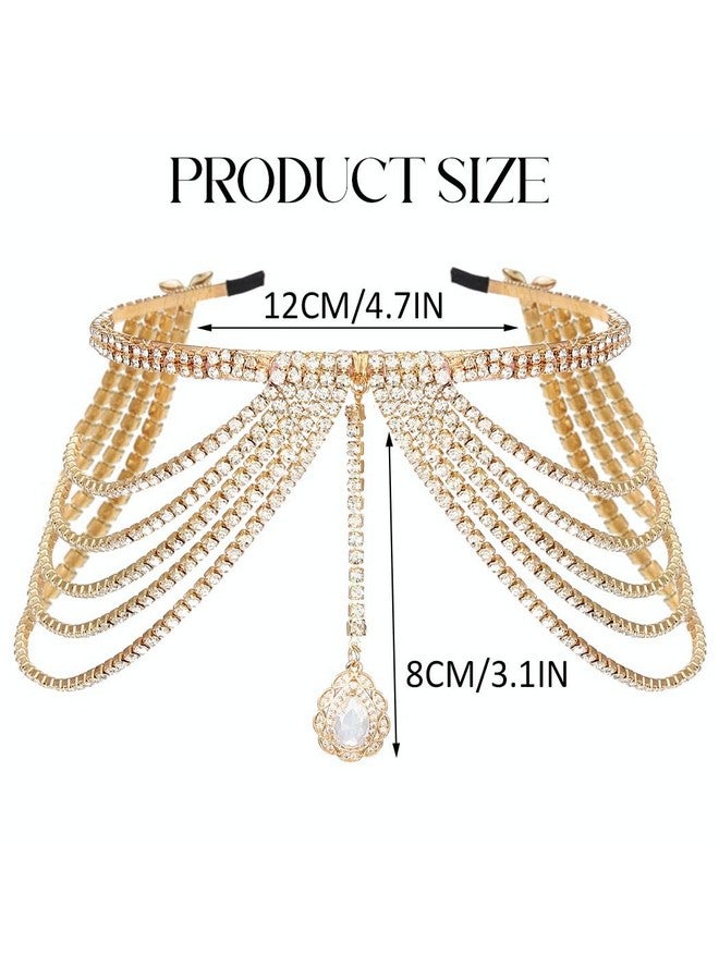 Rhinestone Head Chain Gold Layer Bridal Headband Chains Crystal Pendent Costume Headpiece Hair Accessories For Women And Girls