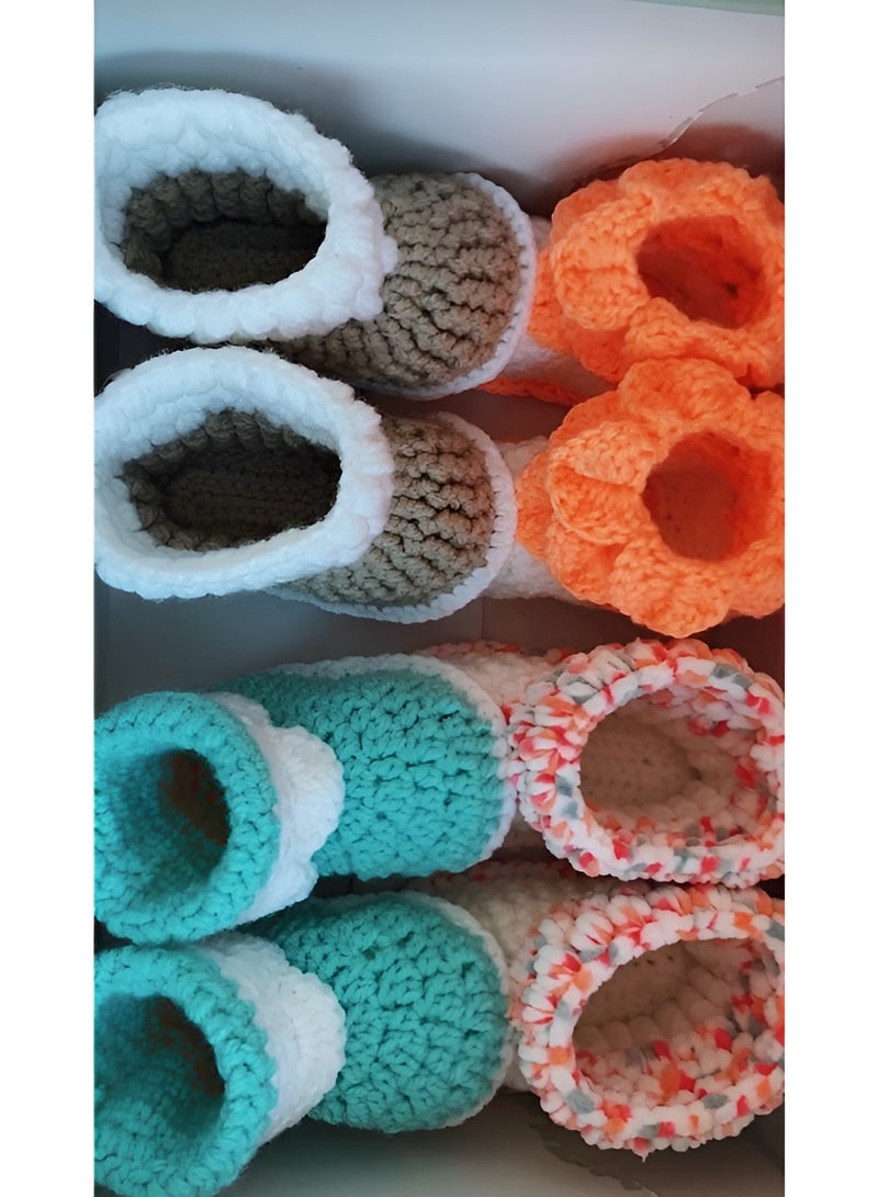 Gift Set for New Born - 4 cute crochet baby shoe pairs multicolour