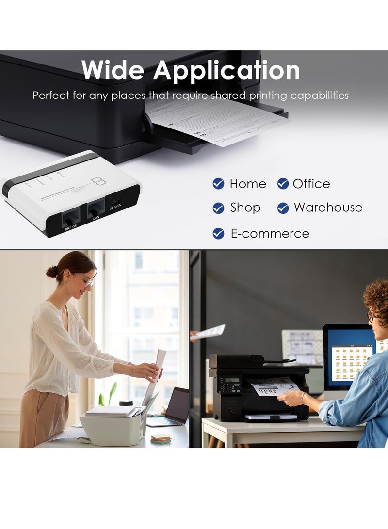 Wireless Print Server 2 Port USB 2.0 WiFi Print Server with 100Mbps LAN and Bridge Wired Wireless Standalone Modes Compatible with Windows 10 8 7 XP Mac OS and All RAW Supported Printers