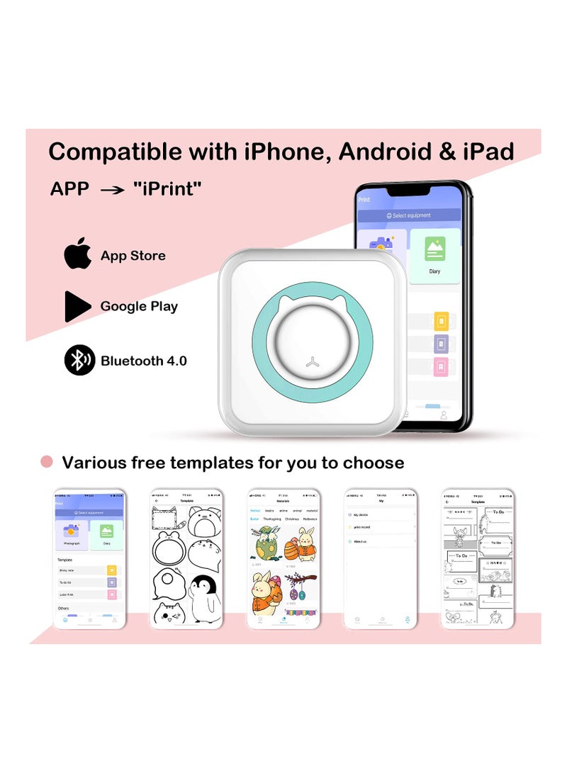 Mini Pocket Sticker Printer, 1Pcs Bluetooth Wireless Portable Mobile Printer Machine Thermal Printer for Notes, Memo, Photo, Pocket Label Receipt Printer Compatible with iOS & Androi