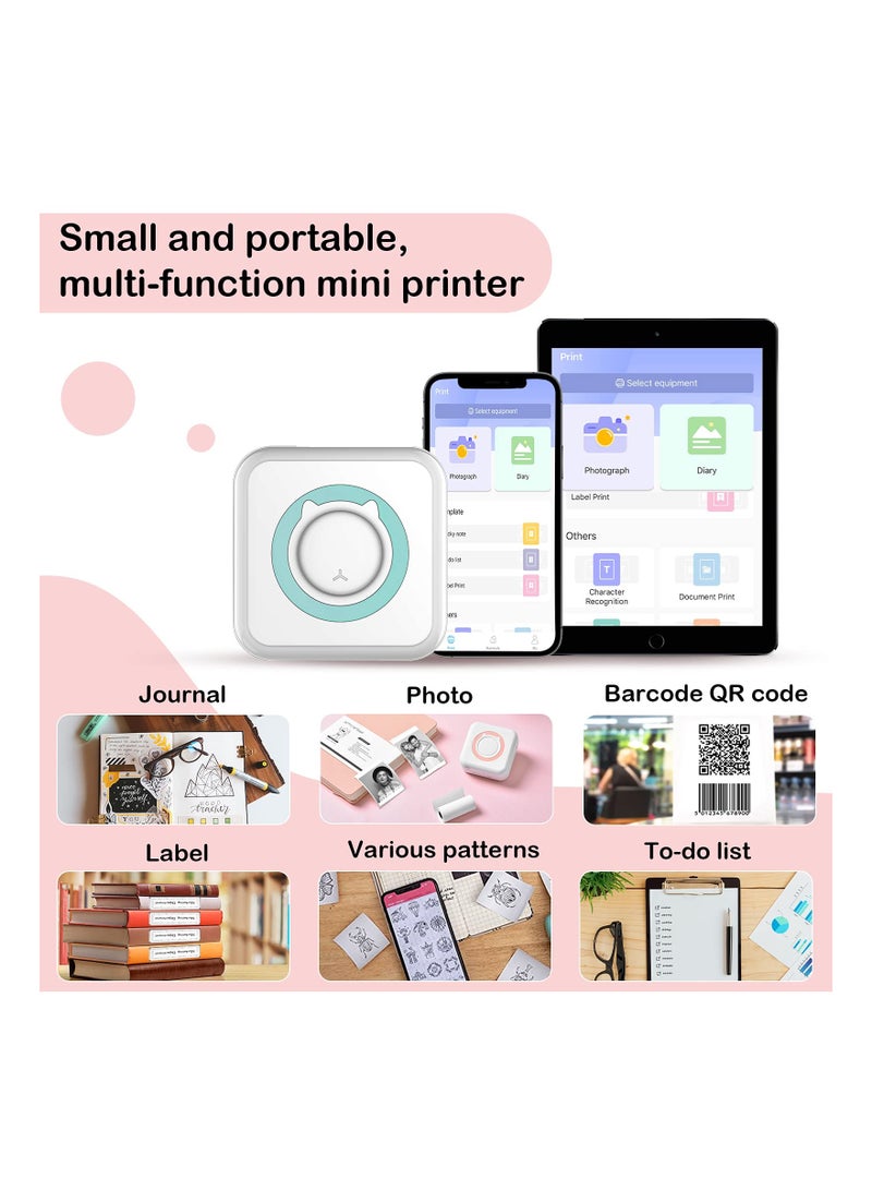 Mini Pocket Sticker Printer, 1Pcs Bluetooth Wireless Portable Mobile Printer Machine Thermal Printer for Notes, Memo, Photo, Pocket Label Receipt Printer Compatible with iOS & Androi