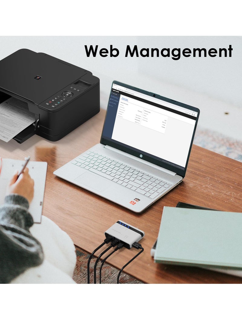 Wireless Print Server 2 Port USB 2.0 WiFi Print Server with 100Mbps LAN and Bridge Wired Wireless Standalone Modes Compatible with Windows 10 8 7 XP Mac OS and All RAW Supported Printers