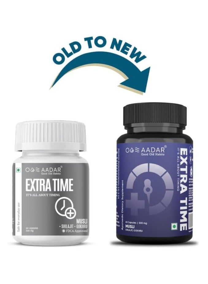 Extra Time Builds Performance Time And Pleasure Stamina Builder Shilajit, Gokhru, Musli - 60 Capsules