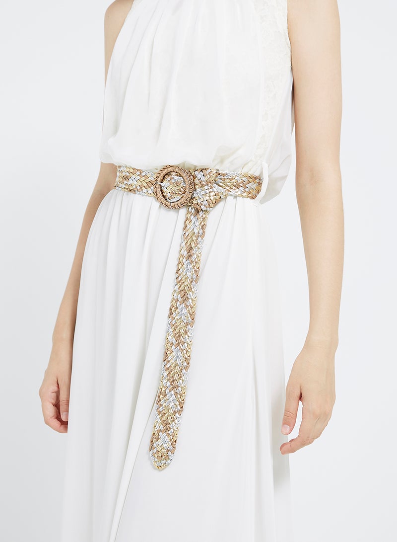 Solid Lace Detailed Maxi Dress White