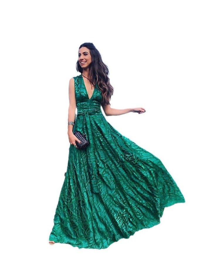 Deep V-Neck Maxi Dress Green