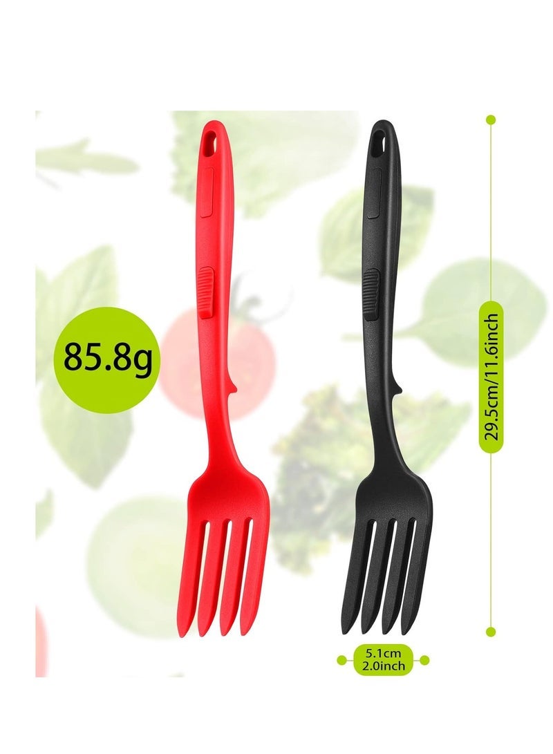 Flexible Fork, Silicone Fork, Heat-Resistant Cooking Fork Dishwasher Safe Blending Fork Kitchen Non Stick Fork Ultimate Fork for Mix Ingredients, Mash Food, Whisk Eggs (Red, Black) (2 Pcs)