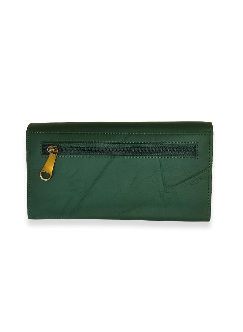 Genuine Leather Flap Green Wallet Women's Clutch Organizer