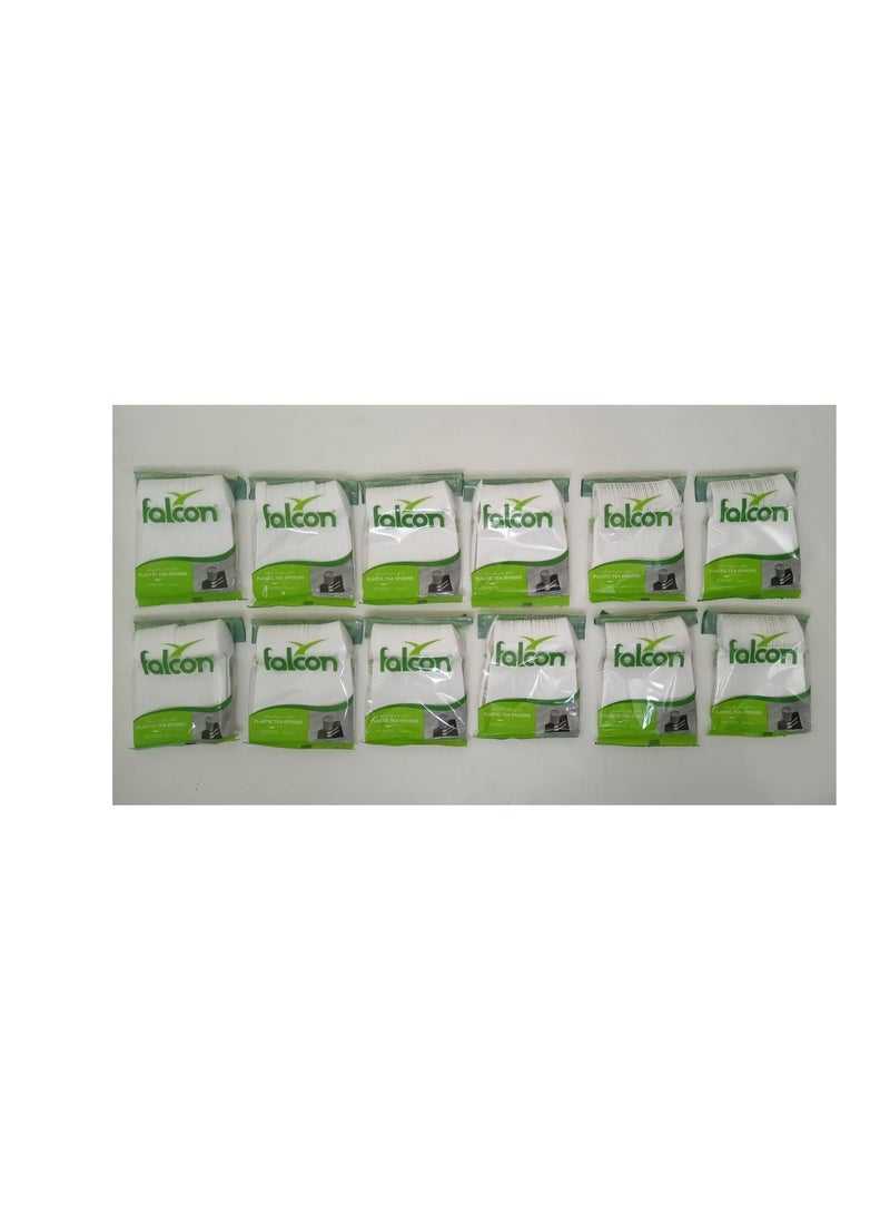 Falcon  Pack Of 12   X 50 Pcs Plastic Tea Spoons White  600 Pcs