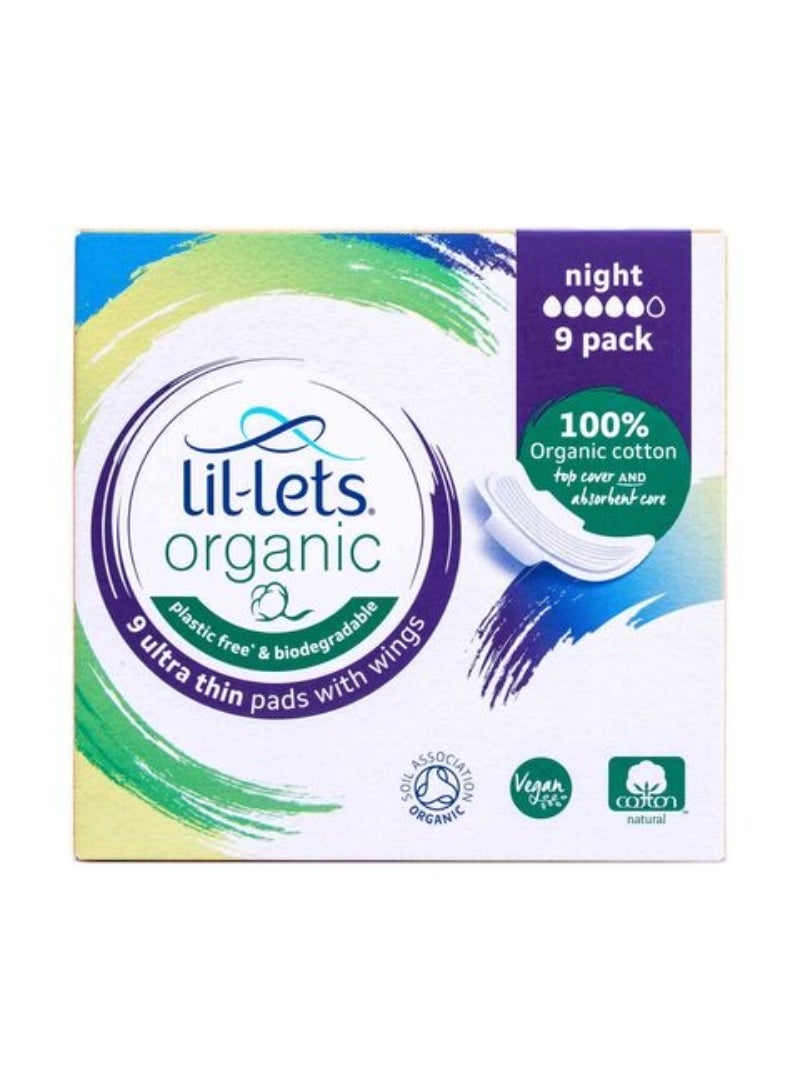 Lil-Lets Organic Ultra Thin Night Sanitary Pads With Wings White 9 Pads