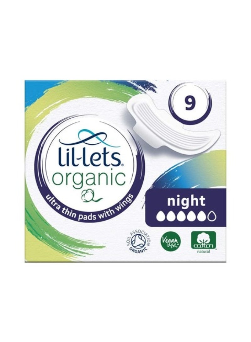 Lil-Lets Organic Ultra Thin Night Sanitary Pads With Wings White 9 Pads