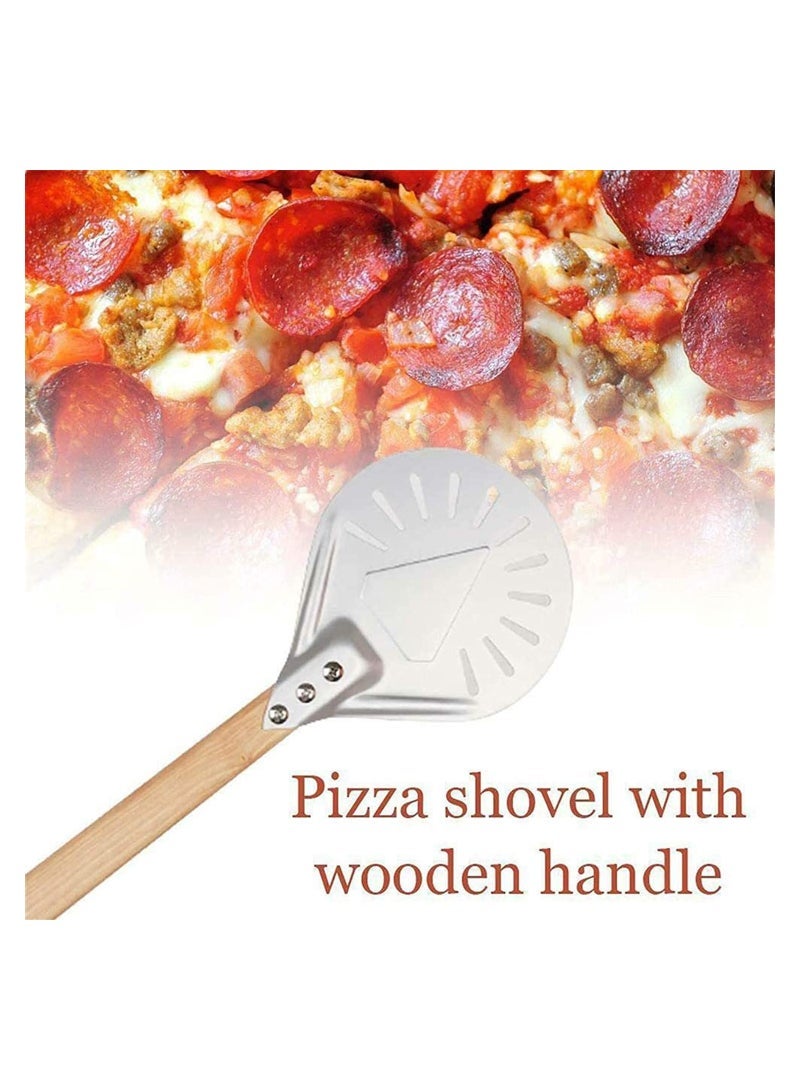 Perforated Pizza Peel Aluminum Material Non Durable Turning Detachable Wood Handle