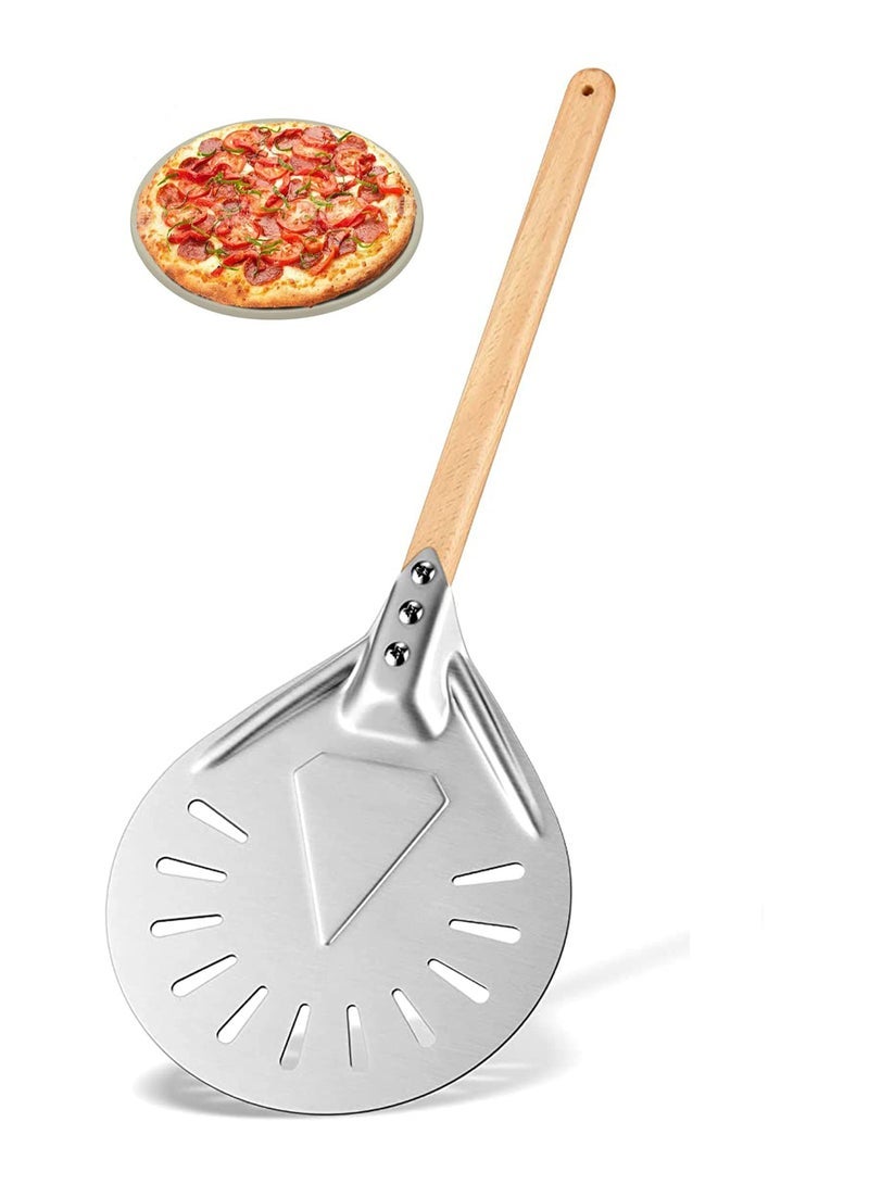 Perforated Pizza Peel Aluminum Material Non Durable Turning Detachable Wood Handle