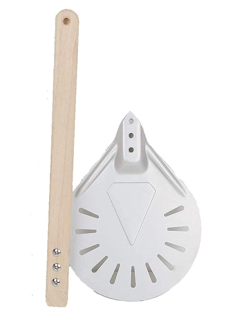 Perforated Pizza Peel Aluminum Material Non Durable Turning Detachable Wood Handle