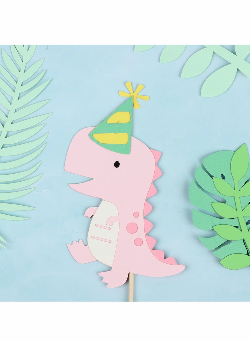 22 Pcs Dinosaur Cake Topper Cupcake Toppers for Wild Animal Theme Birthday Party, Cake Decoration Green Pink Dinosaur Tropical Palm Leaf for Children Shower Birthday Cake Party Decoration