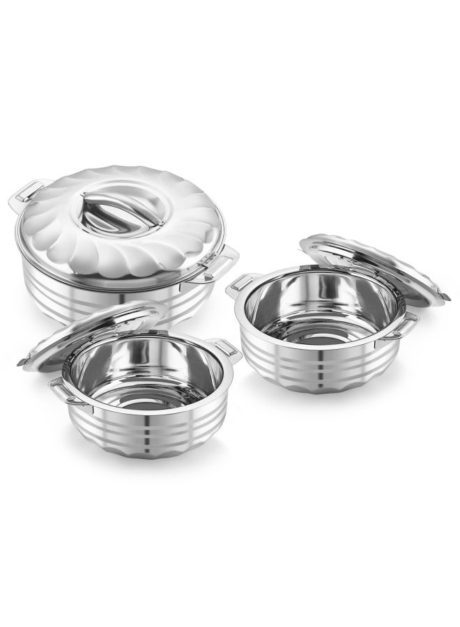 3  Pieces Hotpot Casserole Na-7963 | 1.5L-2.5L-3.5L| Double Wall Stainless Steel | Rust Proof| Easy To Clean |Keep Food Hot & Cool Fresh For Long Hours Made In India