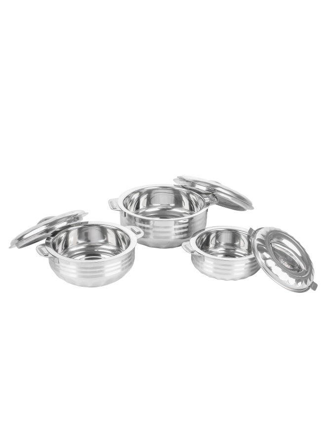 3  Pieces Hotpot Casserole Na-7963 | 1.5L-2.5L-3.5L| Double Wall Stainless Steel | Rust Proof| Easy To Clean |Keep Food Hot & Cool Fresh For Long Hours Made In India