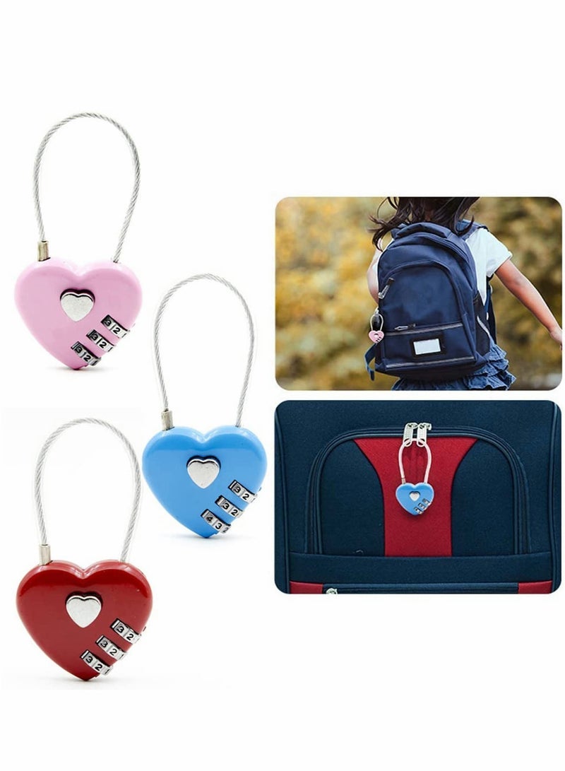 Locks 3 Digit Combination Number Password Heart Shape Padlocks for Outdoor Travel Suitcase Baggage Backpacks School Gym Lockers Computer Bags Filing Cabinets Toolbox (3 Pieces)