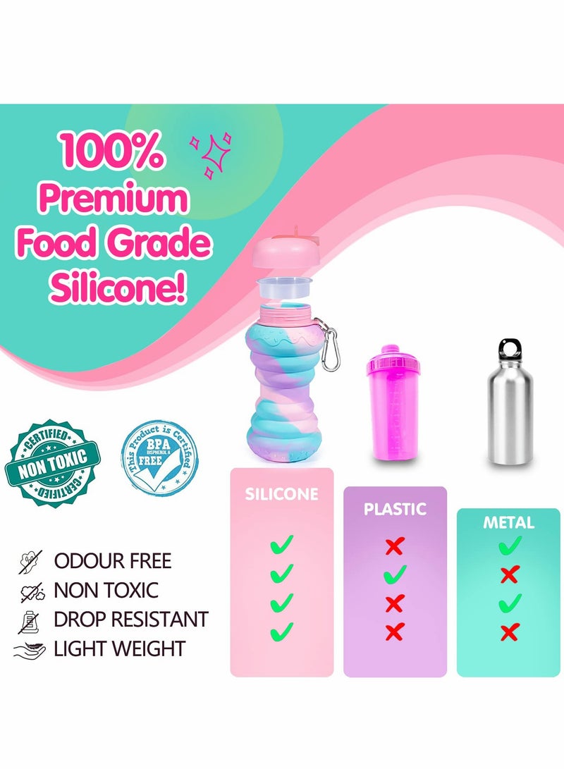 Collapsible Water Bottle Leak Proof Twist Cap BPA Free Silicone Foldable Portable Sports Cups with Flip Spout for Gym Camping Sports Lightweight Travel Bottle 20oz