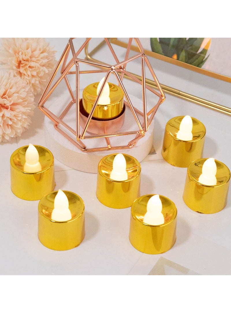 Candles Set, 12 Pack Gold LED Votive Tea Lights, Battery Operated Gold Glitter Flickering Fake Candles, LED Electronic Candle Lamp for Wedding Birthday Party Home Decor