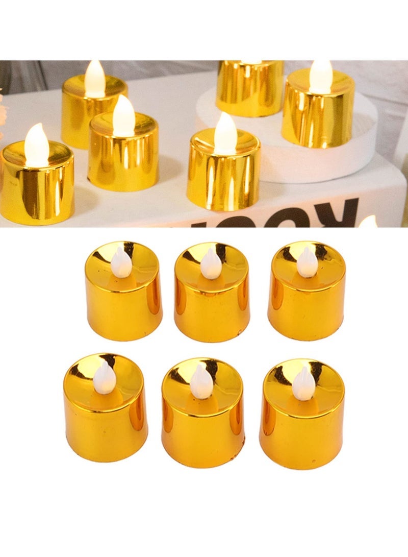 Candles Set, 12 Pack Gold LED Votive Tea Lights, Battery Operated Gold Glitter Flickering Fake Candles, LED Electronic Candle Lamp for Wedding Birthday Party Home Decor