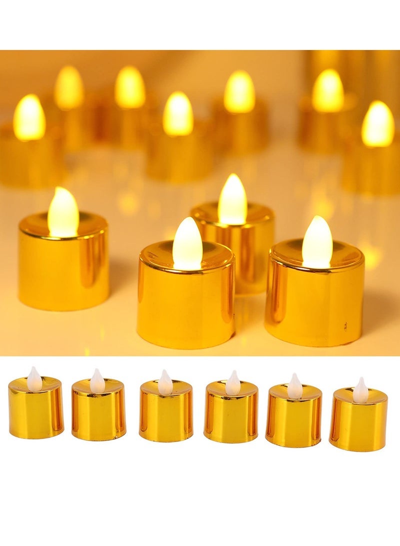 Candles Set, 12 Pack Gold LED Votive Tea Lights, Battery Operated Gold Glitter Flickering Fake Candles, LED Electronic Candle Lamp for Wedding Birthday Party Home Decor