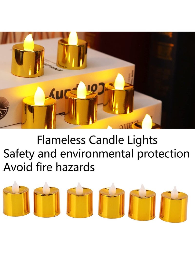 Candles Set, 12 Pack Gold LED Votive Tea Lights, Battery Operated Gold Glitter Flickering Fake Candles, LED Electronic Candle Lamp for Wedding Birthday Party Home Decor