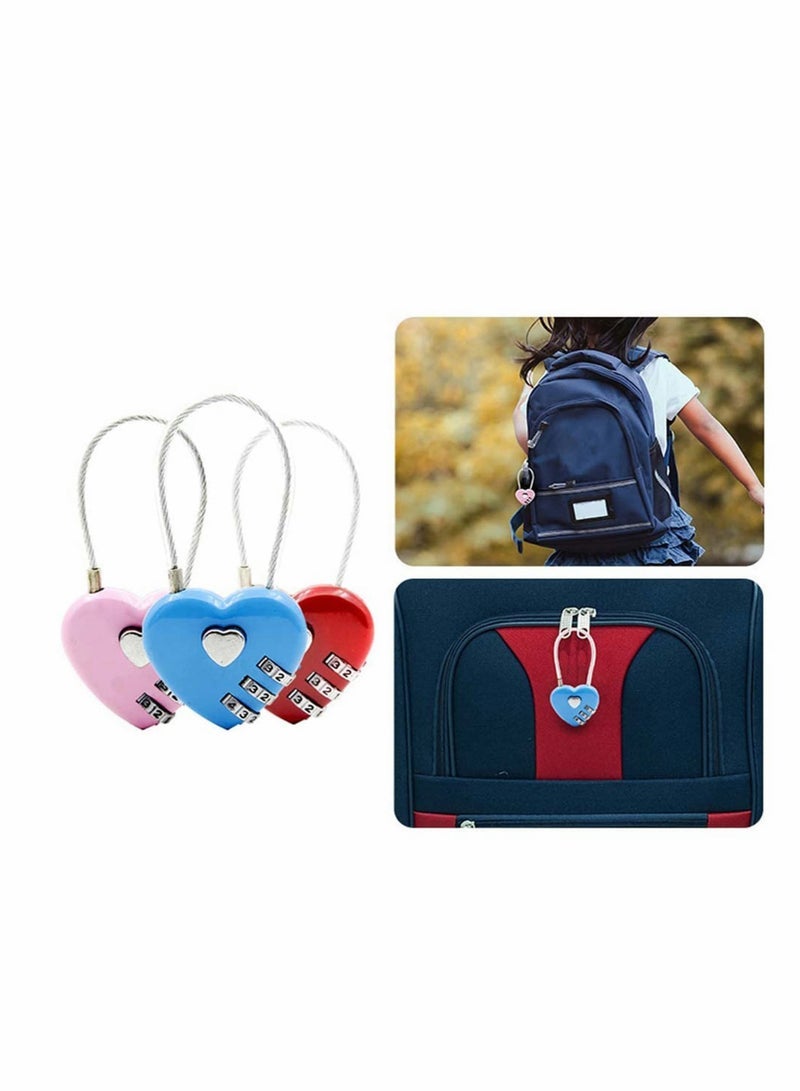 Locks 3 Digit Combination Number Password Heart Shape Padlocks for Outdoor Travel Suitcase Baggage Backpacks School Gym Lockers Computer Bags Filing Cabinets Toolbox (3 Pieces)