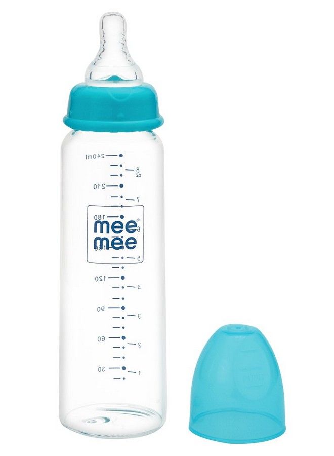 Premium Glass Feeding Bottle With Eazy Flow Technology Anti Colic Valveanti Slipbpa Free Baby Feeding Bottle For Babies & Toddlers(Blue 240Ml)