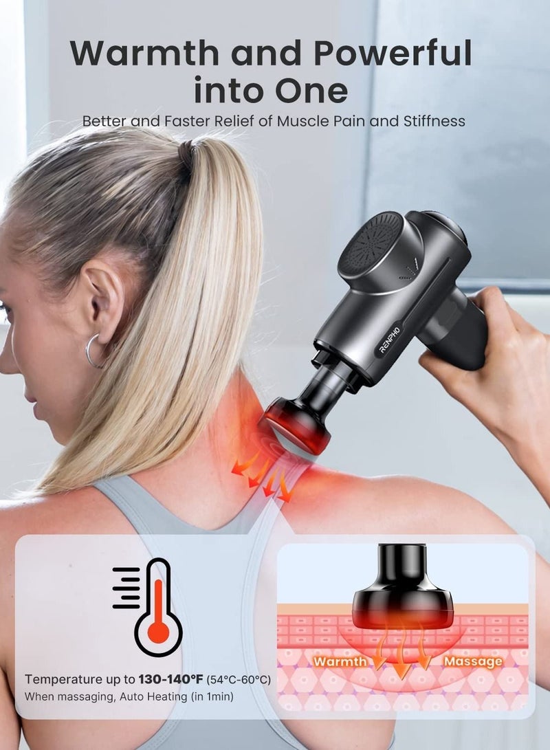 RENPHO Active Massage Gun with Heat Deep Tissue Muscle 2022 Upgrade Powerful Portable Gun Massage Percussion Massager Gun for Athletes Electric Back Massagers Handheld Body Massager Gun Gifts